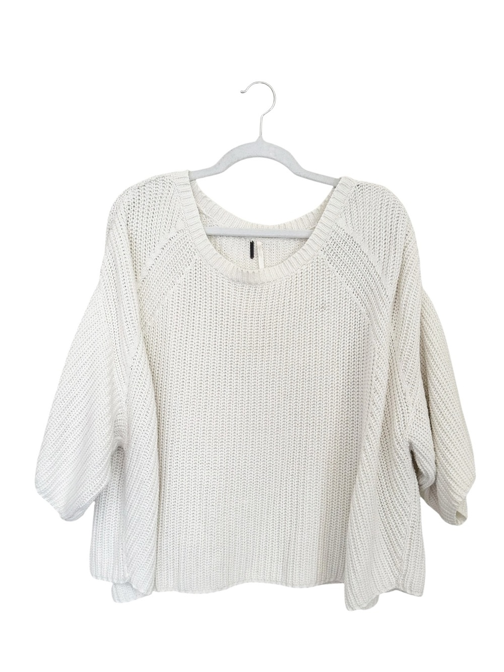 Free People Chunky Shaker Knit Oversized Boxy Short Sleeve Sweater Ivory Medium